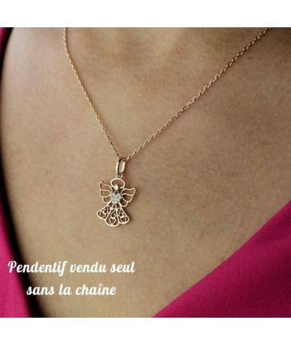 Pendentif ange protecteur coeur serti d'oxydes de zirconium Plaqué OR 750 3 microns