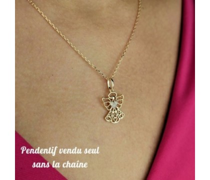 Pendentif ange protecteur coeur serti d'oxydes de zirconium Plaqué OR 750 3 microns