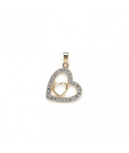 Pendentif 2 coeurs ajourés oxyde de zirconium Plaqué OR 750 3 microns 2 tons