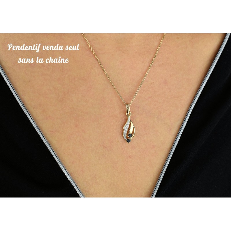 Pendentif saphir pierre naturelle Plaqué OR 750 3 microns 2 tons