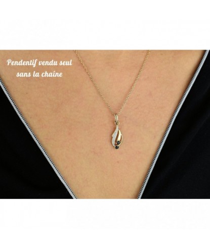 Pendentif saphir pierre naturelle Plaqué OR 750 3 microns 2 tons