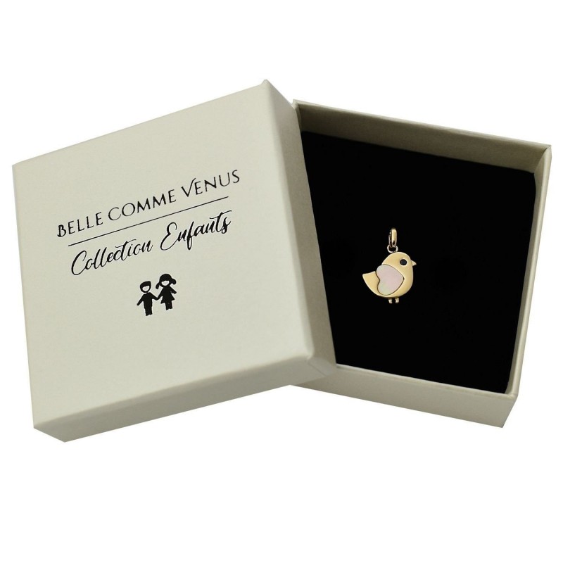 Pendentif oiseau coeur de nacre oeil oxyde de zirconium noir Plaqué OR 750 3 microns