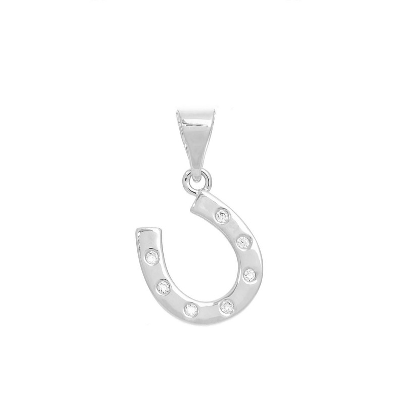 Pendentif porte-bonheur fer à cheval oxyde de zirconium Argent 925 Rhodié