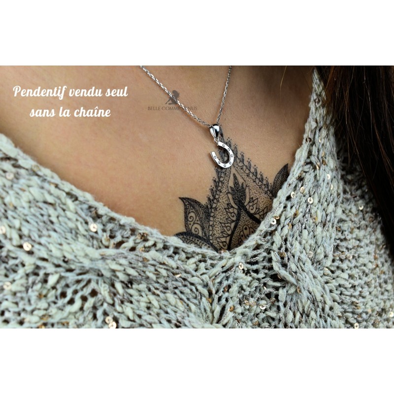 Pendentif porte-bonheur fer à cheval oxyde de zirconium Argent 925 Rhodié