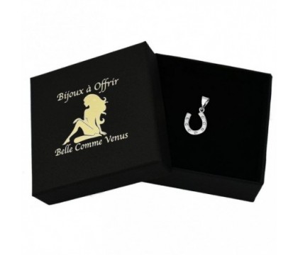 Pendentif porte-bonheur fer à cheval oxyde de zirconium Argent 925 Rhodié
