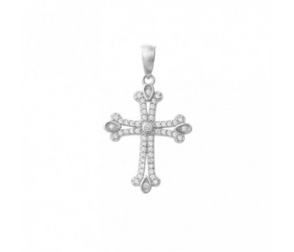 Pendentif croix sertie d'oxydes de zirconium Argent 925 Rhodié
