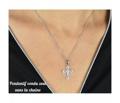 Pendentif croix sertie d'oxydes de zirconium Argent 925 Rhodié