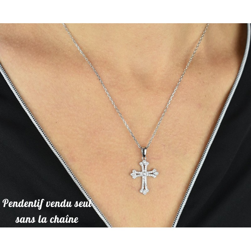 Pendentif croix sertie d'oxydes de zirconium Argent 925 Rhodié