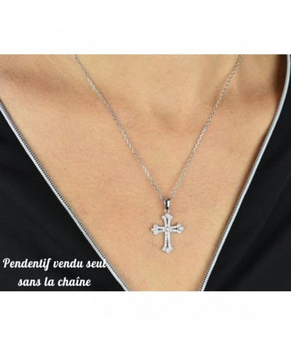 Pendentif croix sertie d'oxydes de zirconium Argent 925 Rhodié