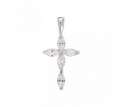 Pendentif croix sertie d'oxyde de zirconium ovale Argent 925 Rhodié