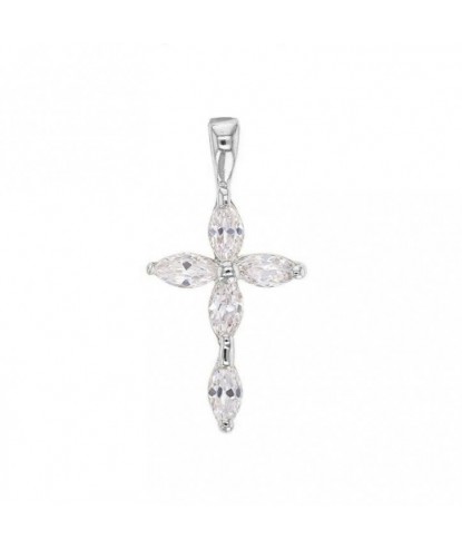 Pendentif croix sertie d'oxyde de zirconium ovale Argent 925 Rhodié