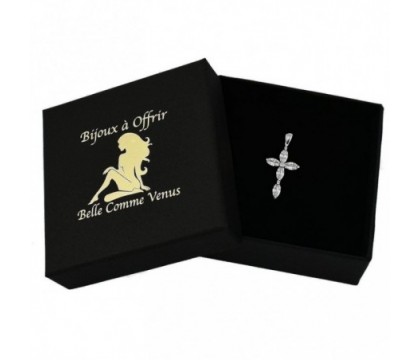 Pendentif croix sertie d'oxyde de zirconium ovale Argent 925 Rhodié
