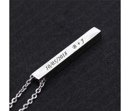 Collier barre acier prénom gravure personnalisée sur 4 faces