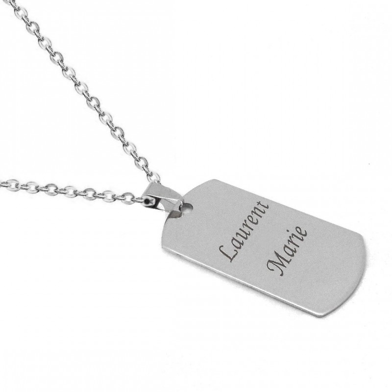 Collier plaque militaire acier poli gravure personnalisée