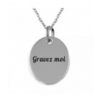Collier médaille polie ovale acier inoxydable gravure personnalisée