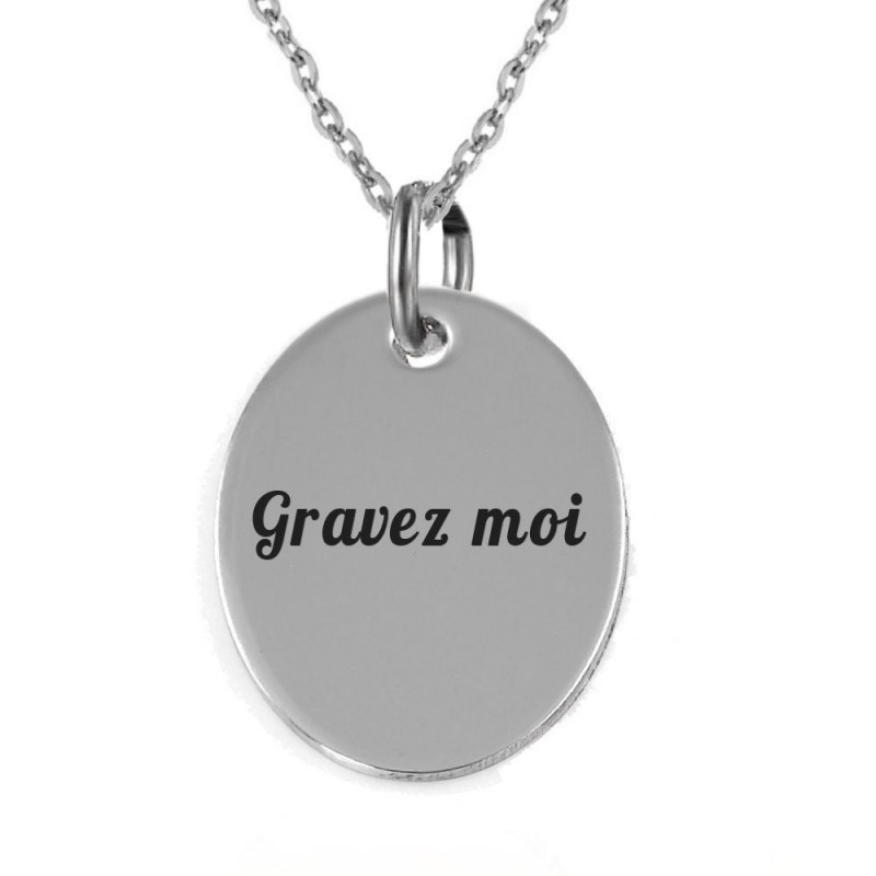 Collier médaille polie ovale acier inoxydable gravure personnalisée Collier médaille polie ovale acier inoxydable gravure personnalisée
