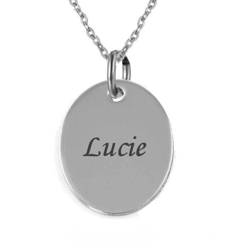 Collier médaille polie ovale acier inoxydable gravure personnalisée Collier médaille polie ovale acier inoxydable gravure personnalisée