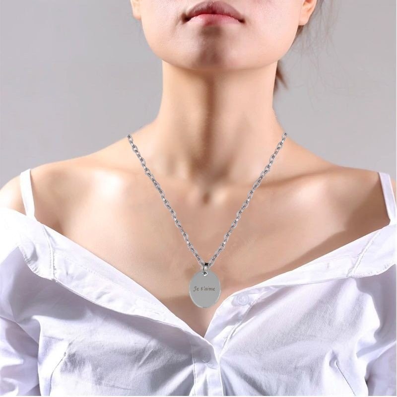 Collier médaille polie ovale acier inoxydable gravure personnalisée Collier médaille polie ovale acier inoxydable gravure personnalisée
