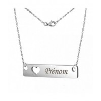 Collier coeur plaque ajourée gravure personnalisée prénom acier inoxydable poli