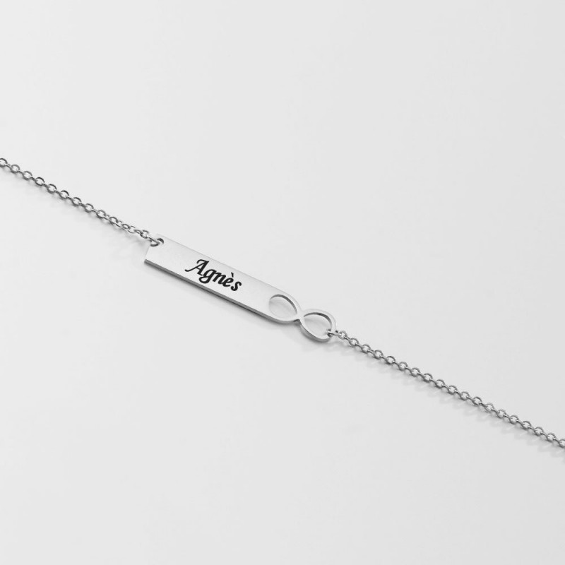 Collier infini prénom gravure personnalisée acier poli