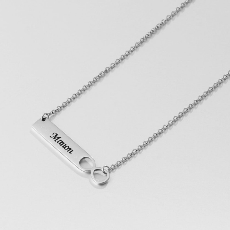 Collier infini prénom gravure personnalisée acier poli