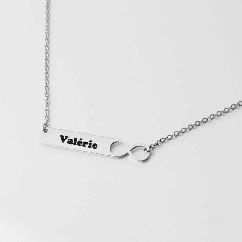 Collier infini prénom gravure personnalisée acier poli