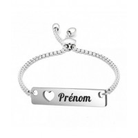 Bracelet coeur plaque gravure personnalisée ajouré acier inoxydable poli