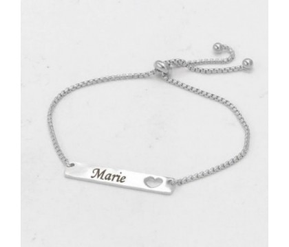 Bracelet coeur plaque gravure personnalisée ajouré acier inoxydable poli