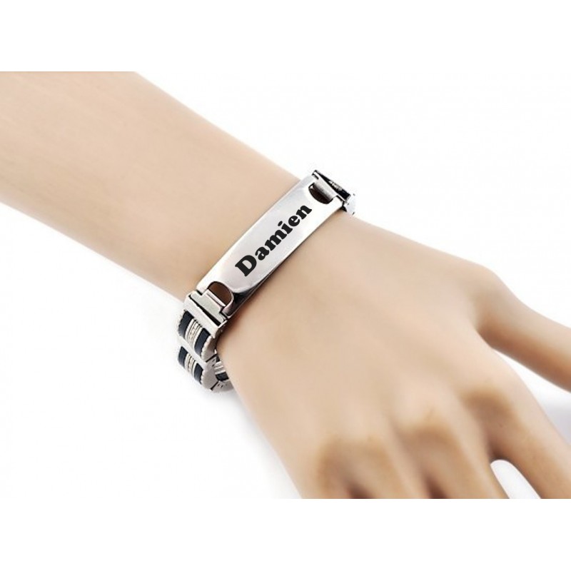Bracelet acier inoxydable prénom gravure personnalisée