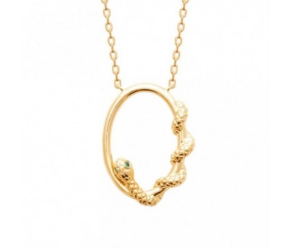 Collier serpent yeux strass vert Plaqué OR 750 3 microns