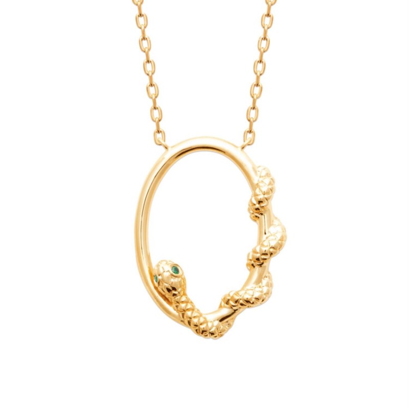 Collier serpent yeux strass vert Plaqué OR 750 3 microns
