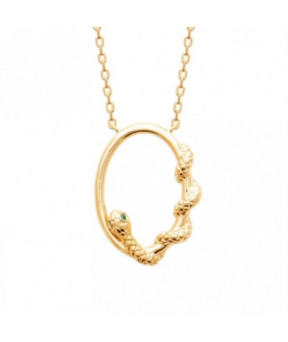 Collier serpent yeux strass vert Plaqué OR 750 3 microns