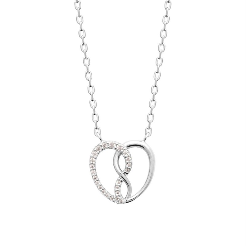 Collier coeur d'infini serti d'oxydes de zirconium Argent 925 Rhodié