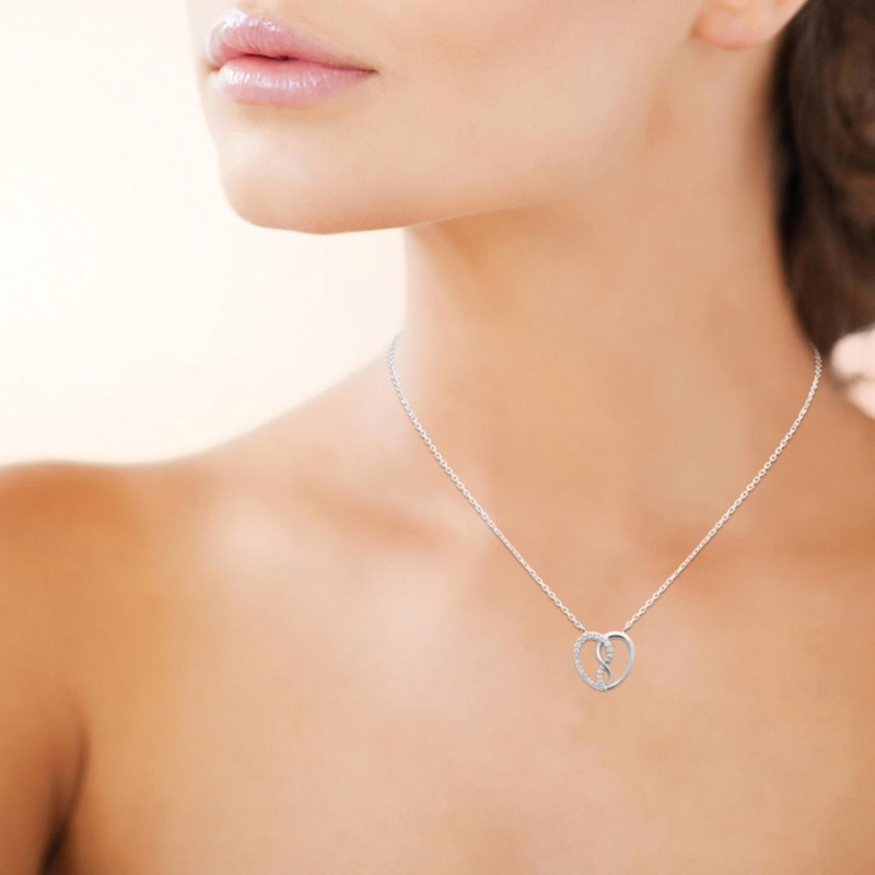 Collier coeur d'infini serti d'oxydes de zirconium Argent 925 Rhodié