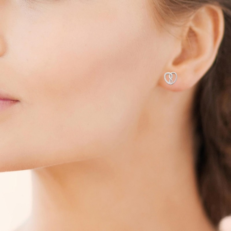Boucles d'oreilles coeur d'infini serti d'oxydes de zirconium Argent 925 Rhodié