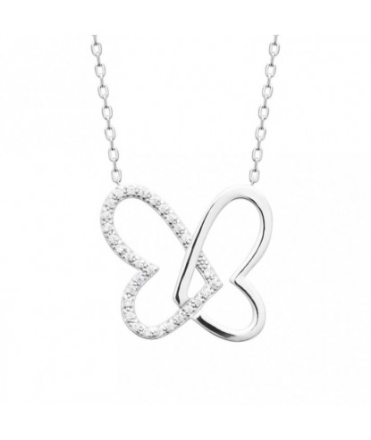 Collier 2 coeurs oxydes de zirconium Argent 925 Rhodié