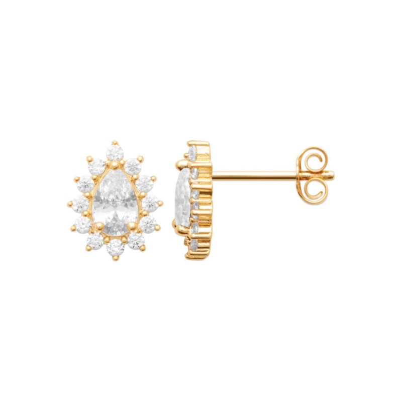 Boucles d'oreilles goutte d'oxyde de zirconium style fleur Plaqué OR 750 3 microns