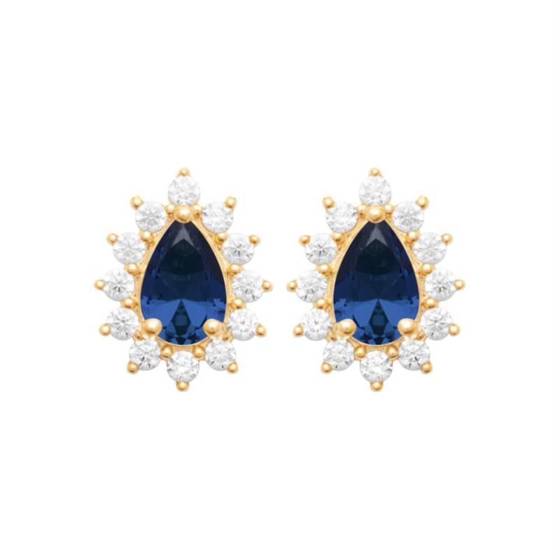 Boucles d'oreilles goutte d'oxyde de zirconium bleu style fleur Plaqué OR 750 3 microns