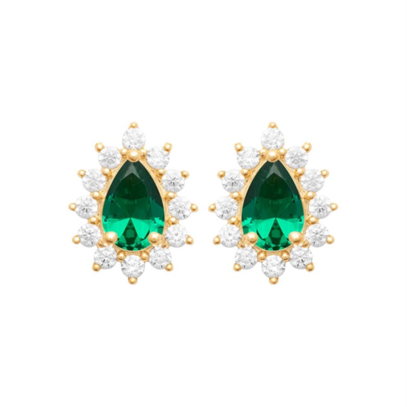 Boucles d'oreilles goutte d'oxyde de zirconium vert style fleur Plaqué OR 750 3 microns