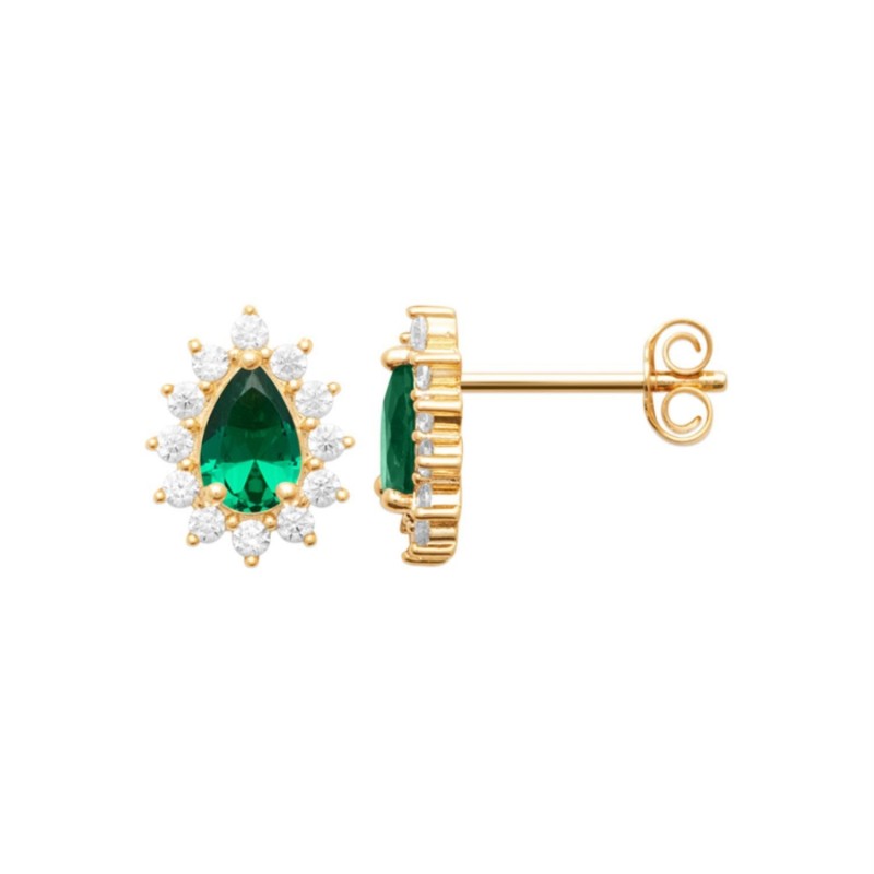 Boucles d'oreilles goutte d'oxyde de zirconium vert style fleur Plaqué OR 750 3 microns
