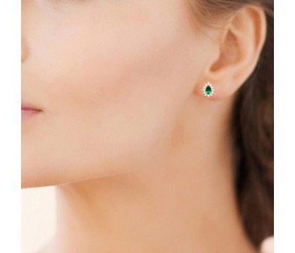 Boucles d'oreilles goutte d'oxyde de zirconium vert style fleur Plaqué OR 750 3 microns