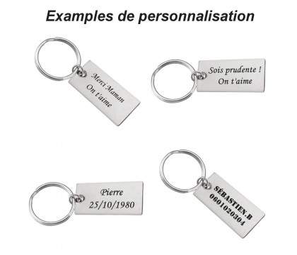 Porte-clés personnalisable plaque rectangulaire Gravure au laser personnalisée Acier Inoxydable 2 lignes message cadeau texte fê Porte-clés personnalisable plaque rectangulaire Gravure au laser personnalisée Acier Inoxydable 2 lignes message cadeau texte fê