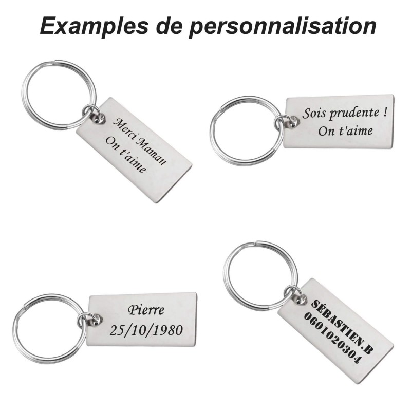 Porte-clés personnalisable plaque rectangulaire Gravure au laser personnalisée Acier Inoxydable 2 lignes message cadeau texte fê Porte-clés personnalisable plaque rectangulaire Gravure au laser personnalisée Acier Inoxydable 2 lignes message cadeau texte fê