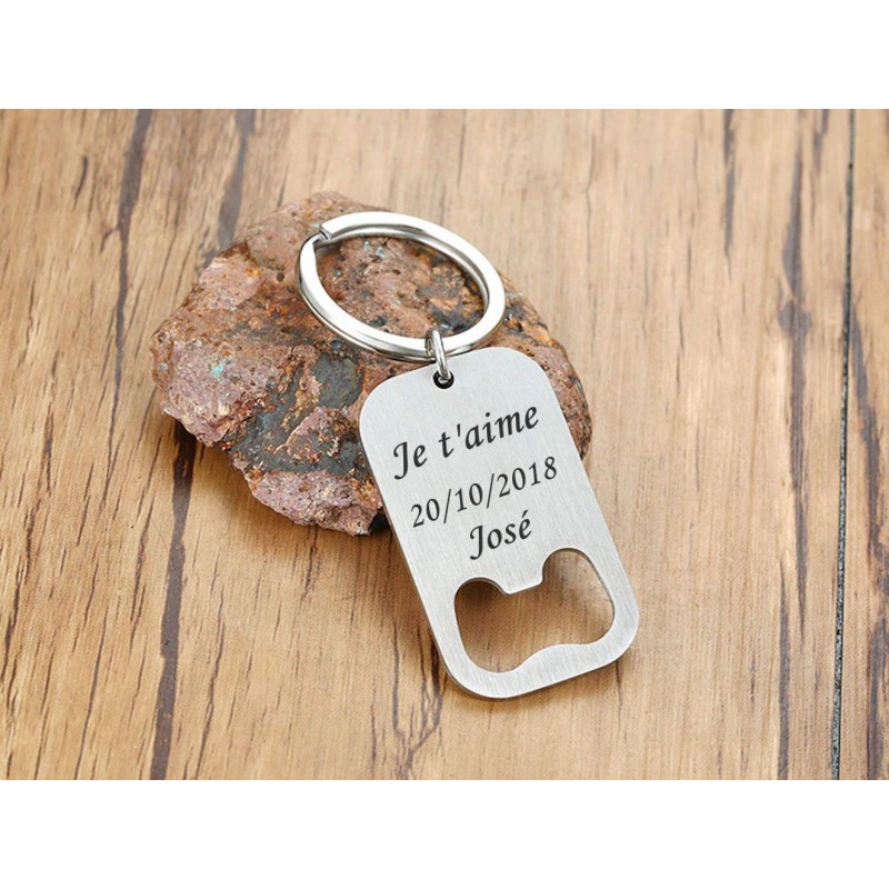 Porte-clés décapsuleur plat gravure personnalisée acier inoxydable Porte-clés décapsuleur plat gravure personnalisée acier inoxydable