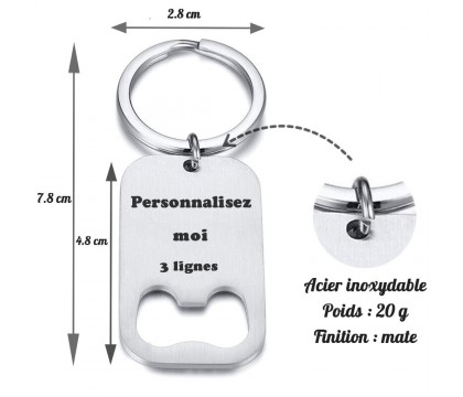 Porte-clés décapsuleur plat gravure personnalisée acier inoxydable Porte-clés décapsuleur plat gravure personnalisée acier inoxydable