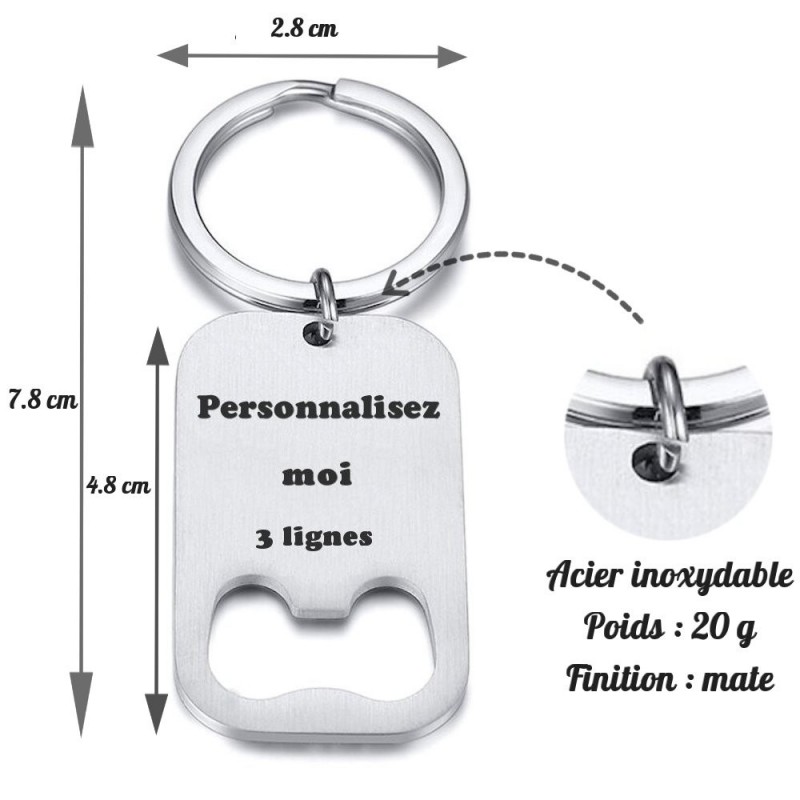 Porte-clés décapsuleur plat gravure personnalisée acier inoxydable Porte-clés décapsuleur plat gravure personnalisée acier inoxydable