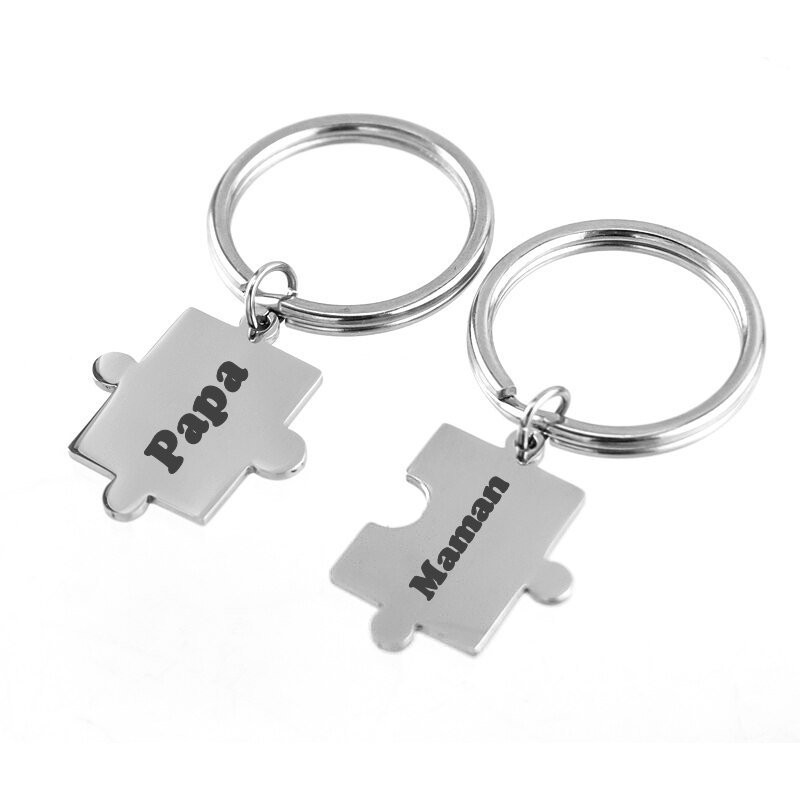 Porte-clés pièce de puzzle amitié couple lot de 2 acier gravure personnalisée