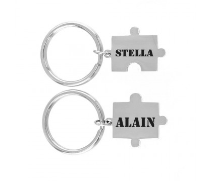 Porte-clés pièce de puzzle amitié couple lot de 2 acier gravure personnalisée