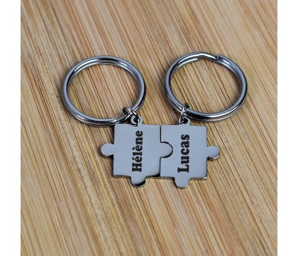 Porte-clés pièce de puzzle amitié couple lot de 2 acier gravure personnalisée