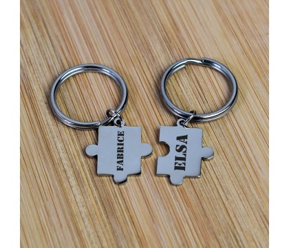 Porte-clés pièce de puzzle amitié couple lot de 2 acier gravure personnalisée